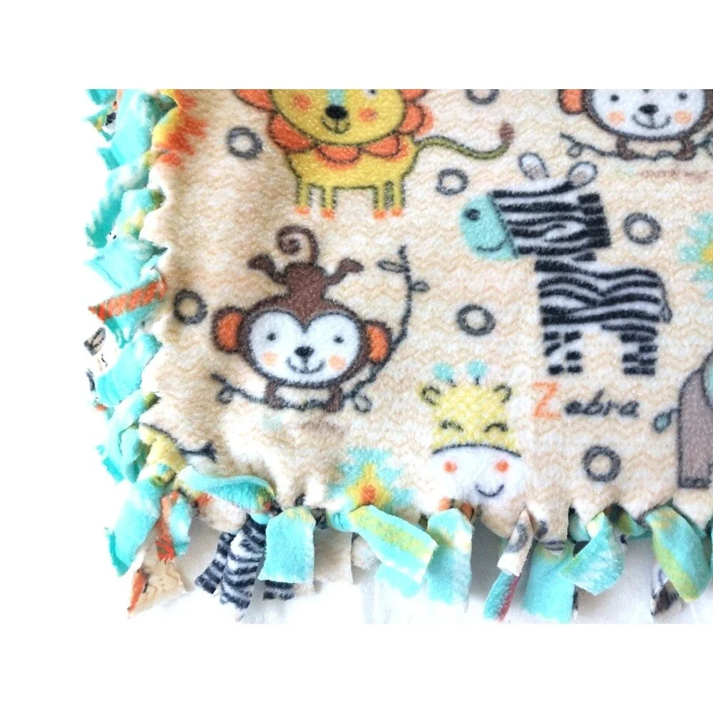 Safari Fleece Tied Blanket Kids, Nursery Jungle Theme Soft Blanket/Throw
